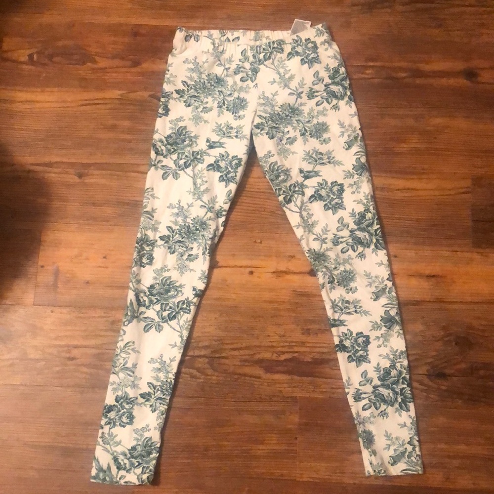 Janie and Jack l Green & Cream Floral Toile Leggings